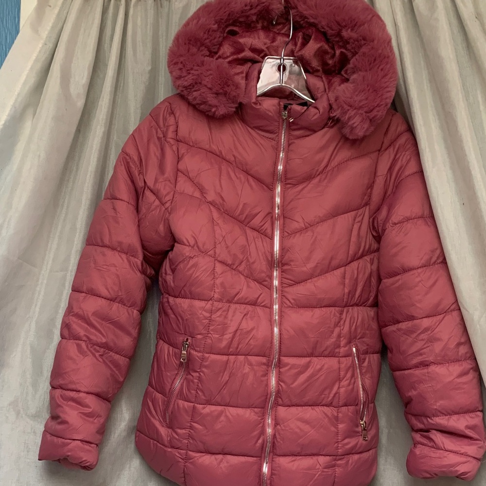 TRUE ROCK Women's Puffer Jacket with Faux Fur Hood - Mauve